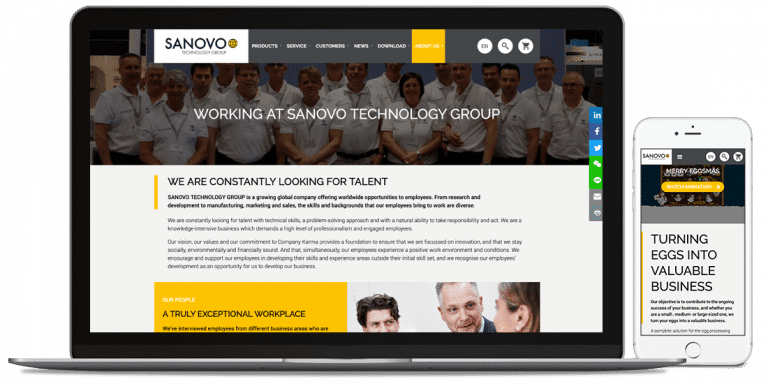 Sanovos hjemmeside på desktop og mobil versionen