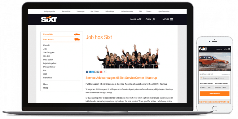SixtCases hjemmeside på desktop og mobil version