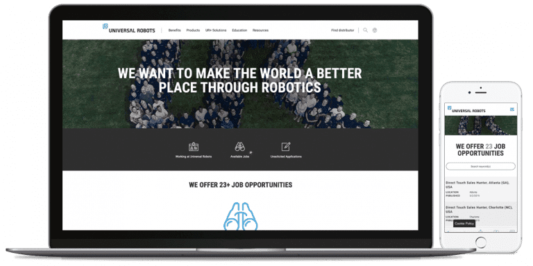 Universal Robots hjemmeside desktop og mobil version