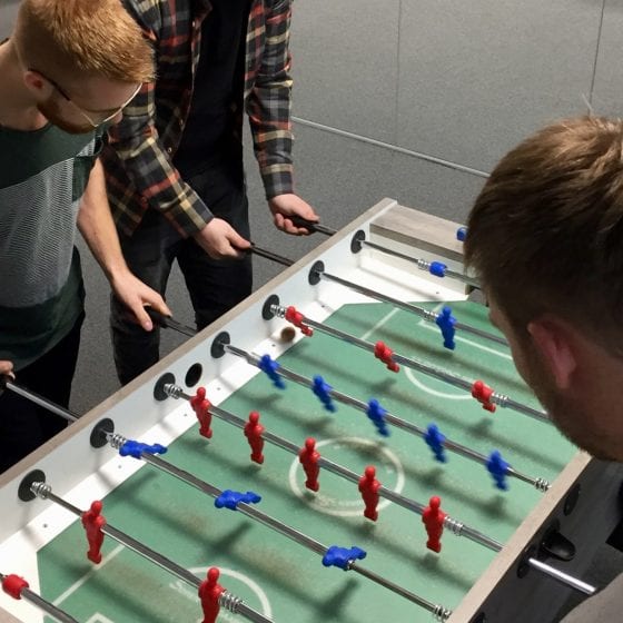 The boys playing Fussball