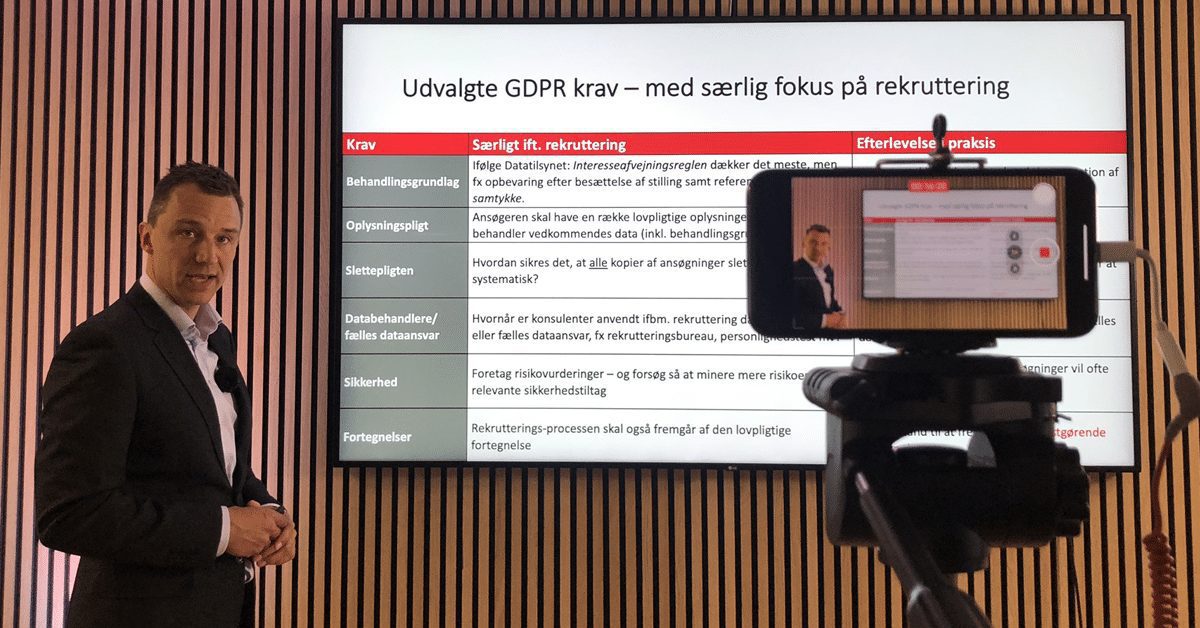 Jesper Løffler Nielsen, Focus Advokater, holdt oplæg til HR-ONs GDPR-webinar